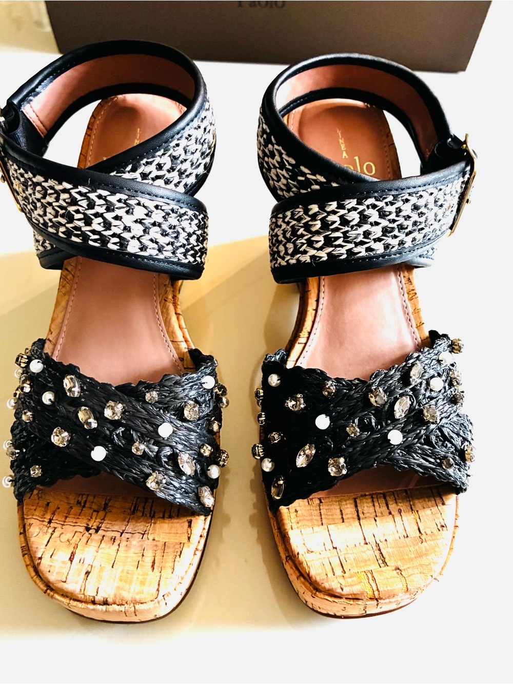 Linea Paolo Women’s Pearl And Crystal Adorned Platform wedge sandal.light weight